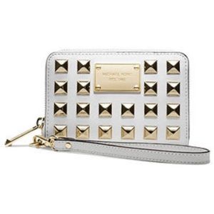 White Gold Pyramid Studded Wristlet
